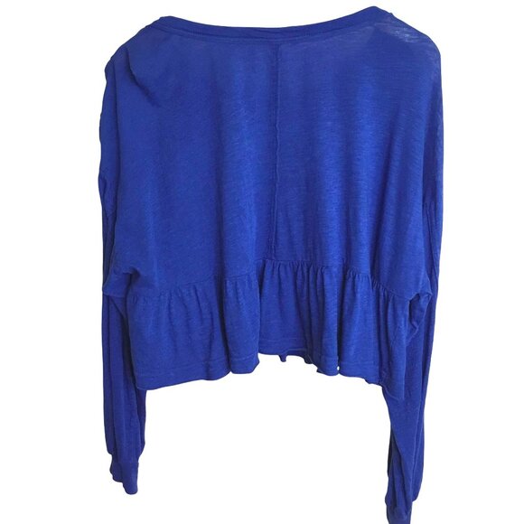 PILCRO ANTHROPOLOGIE Cobalt Blue Babydoll Peplum Top Cotton Boho Oversized S - Picture 2 of 7